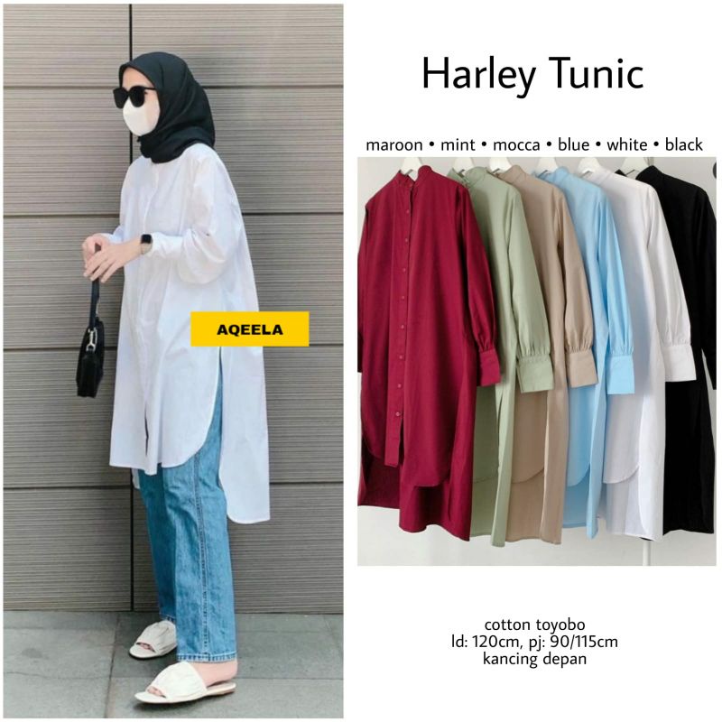 New Harley Tunik Panjang Polos Katun Toyobo jumbo ld 120 M-XXXL Long tunic busui Hitam Putih Broken 