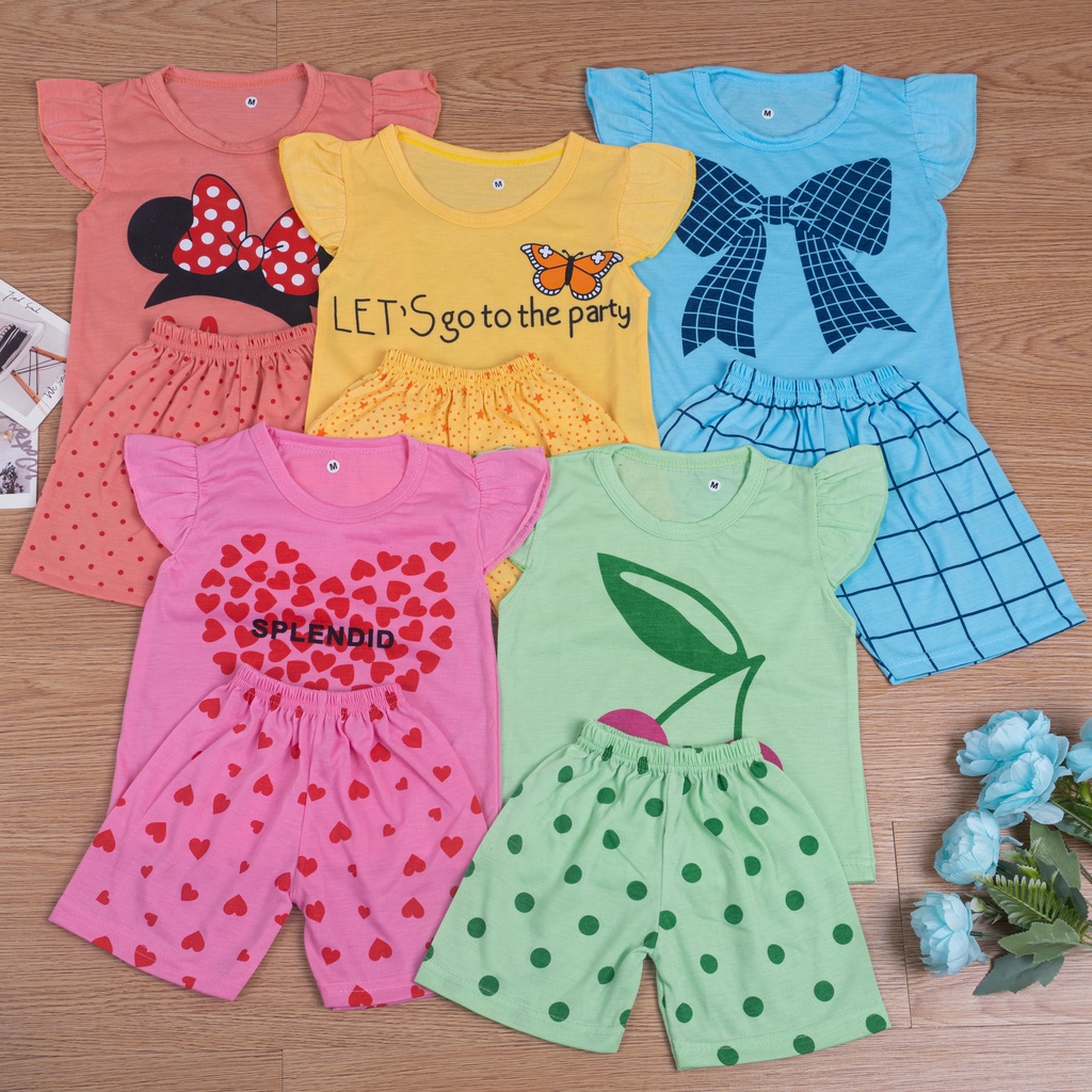 IL - SETELAN ANAK RUFFLE TEE PEREMPUAN MODEL TANGAN KUPU - KUPU / SET ANAK LUCU MOTIF SABLON