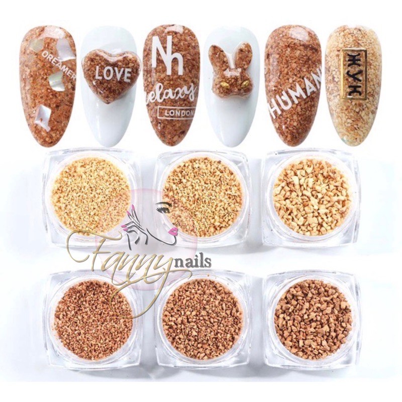 nail cork powder set serpihan kayu hiasan nailart wooden decorative wood flakes wood flake nail