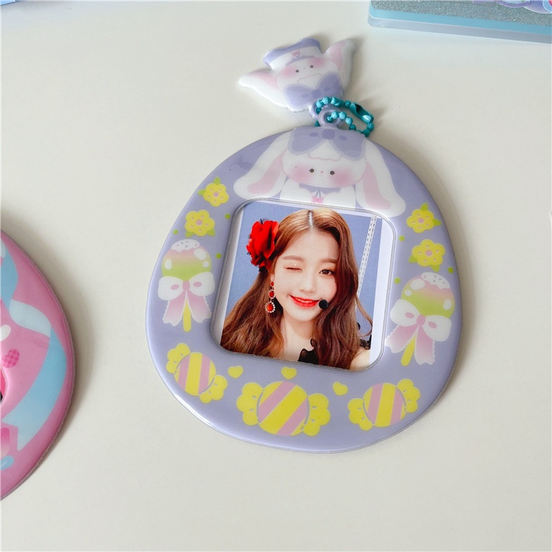 Holder Pelindung Kartu Foto Bentuk Persegi Motif Kelinci Dengan Rantai Untuk Alat Tulis Sekolah