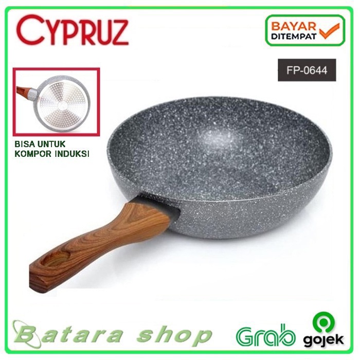 Cypruz Fry Wok FP-0644 Panci  Induksi Marbel 28cm 3mm  Granit Anti Lengket