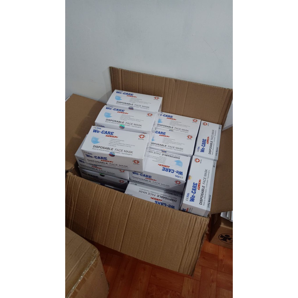 Masker 3ply material/ masker we care plus/ masker kesehatan/ masker medis/ dksposable face mask