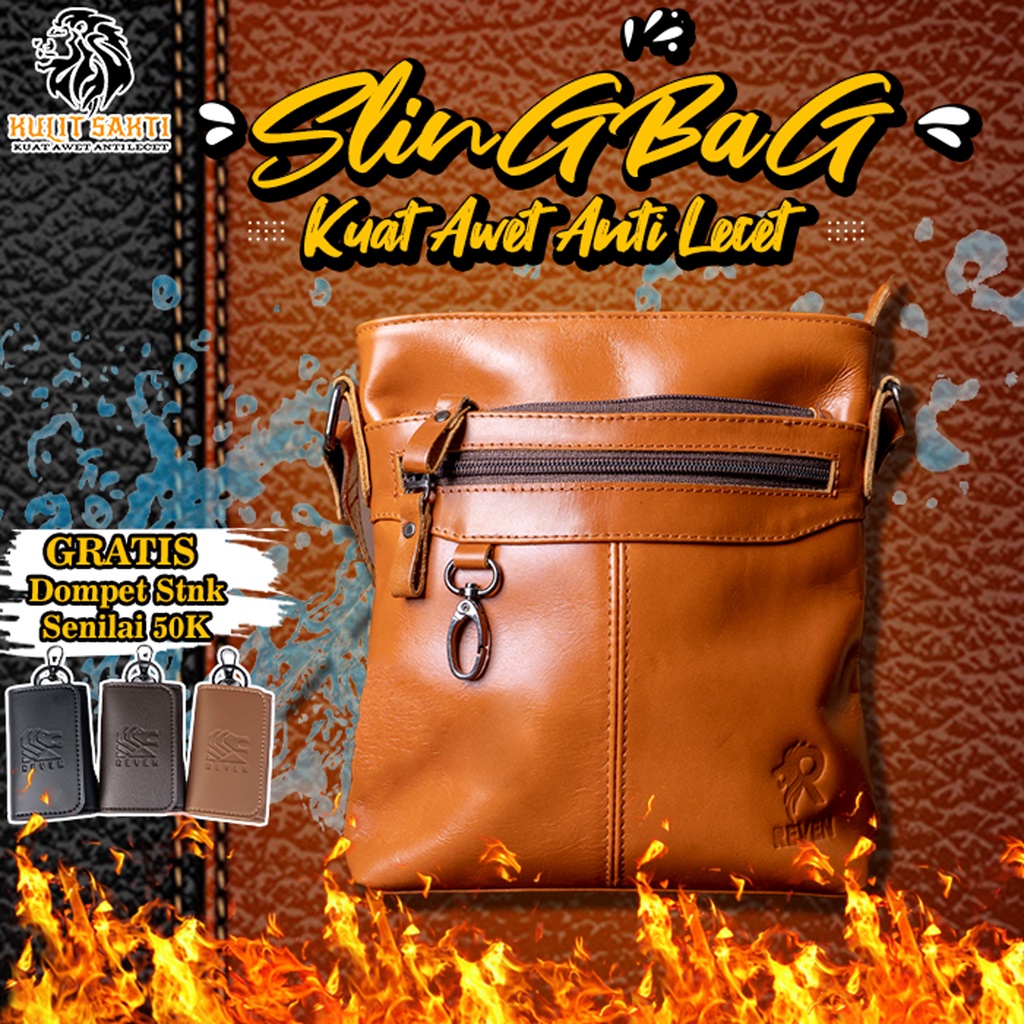 Tas Kulit Asli Pria Premium Original Sling Bag Selempang Bahu Shoulder Bag Waist Bag Slingbag Cowok 