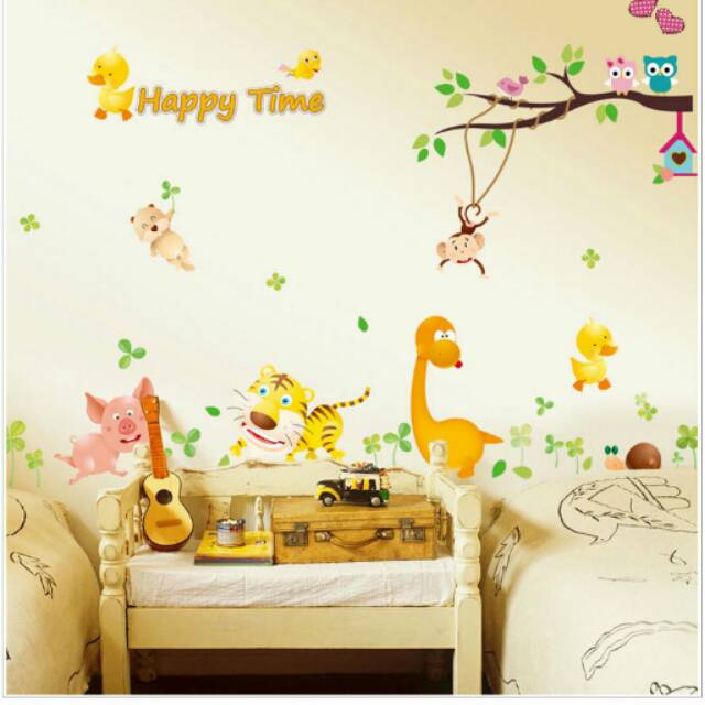 Wallsticker Happy Time Animal/ edukasi/ anak/ dekorasi ruang/ stiker dinding/ belajar/ binatang