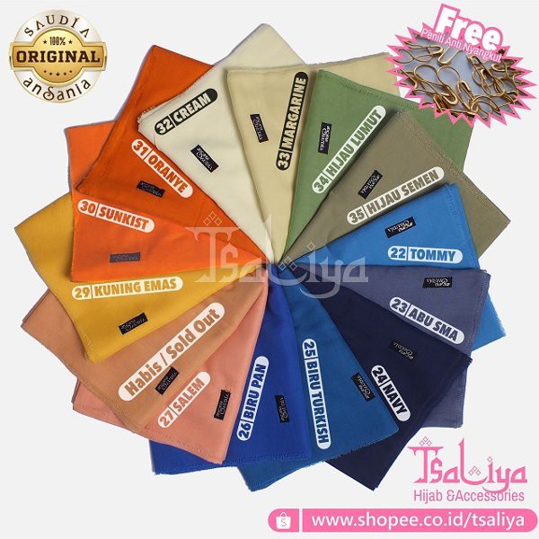 Rawis Saudia Ansania Jilbab Hijab Kerudung Segi Empat SegiEmpat Polos 40 warna