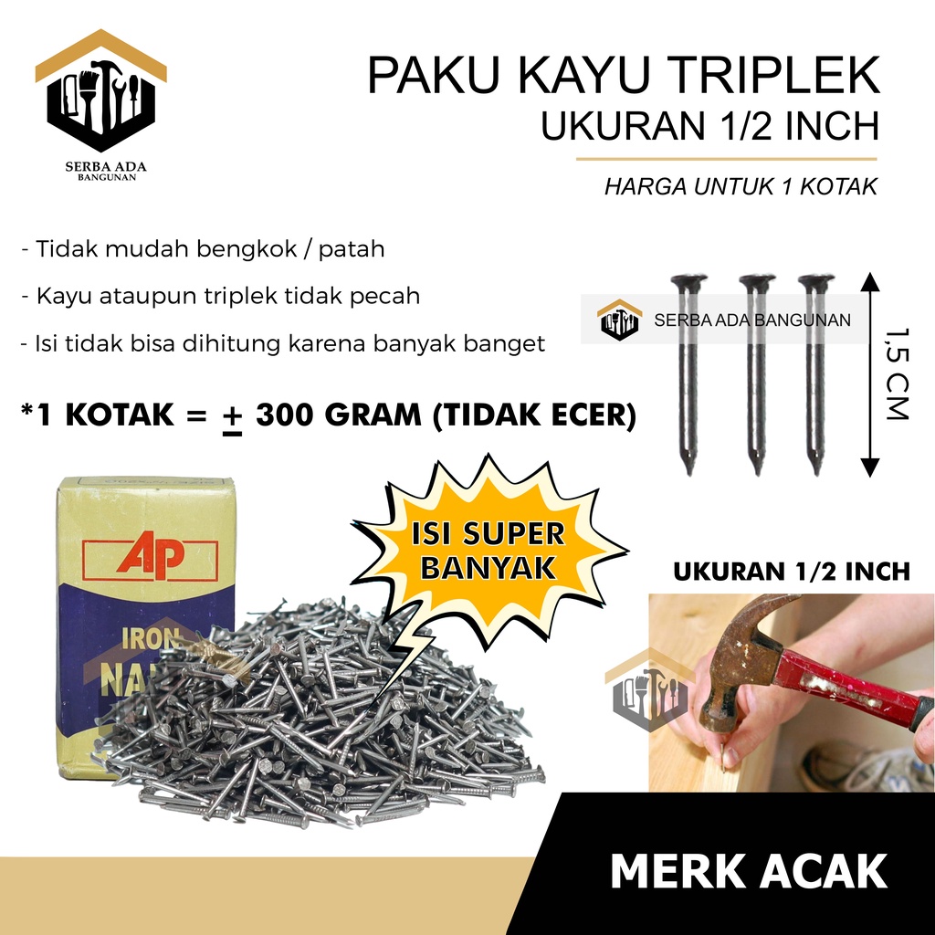 PAKU TRIPLEK 1/2&quot; MERK POWER AP TRIPLEX JARUM PAKU KACA IRON PANEL PINS