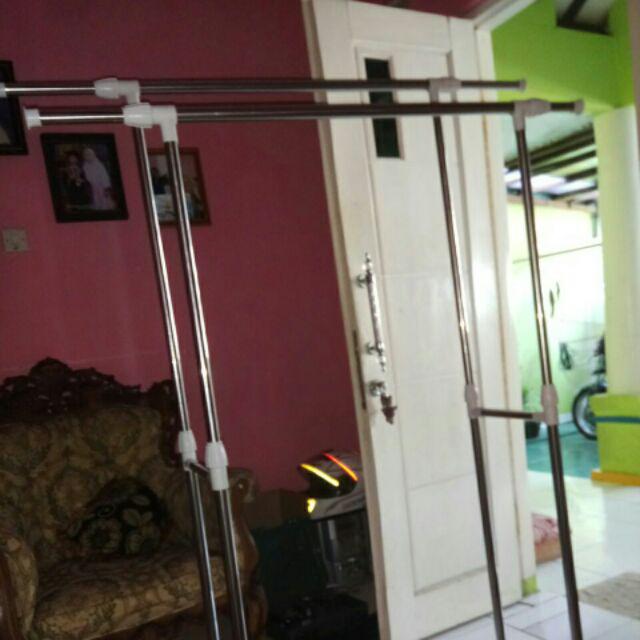 Stand Hanger Double Sisi Rak Serbaguna Dgn 4 Roda Megahome