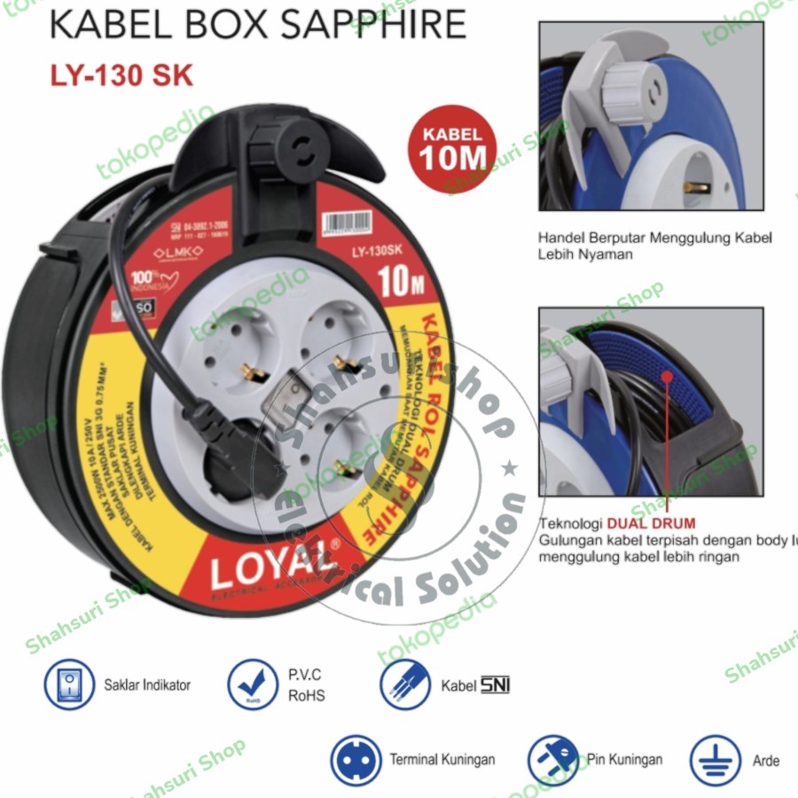 LOYAL LY-130 SK BOX SAPPHIRE STOP KONTAK ROLL KABEL JUMBO 10 METER SNI