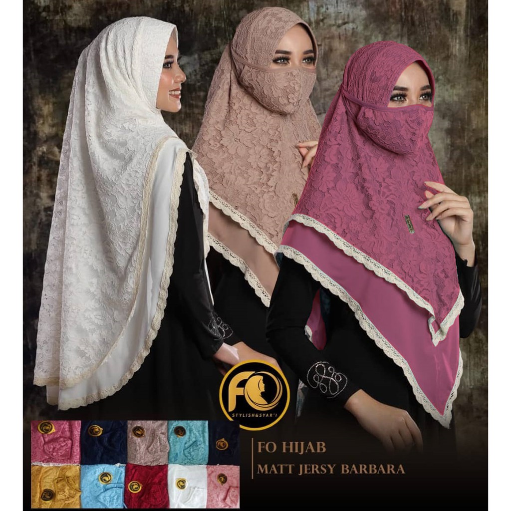 Hijab Khimar Brukat 2 Layer Ori FO Free Masker >> Soft Pet