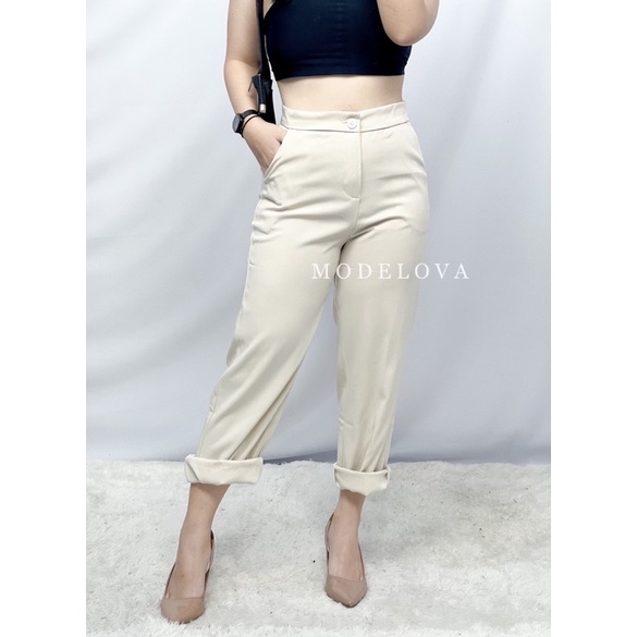 MDLV ~ 9960# Holanda Cuff Straight Pants Celana Panjang Katun lembut Import Fashion Import