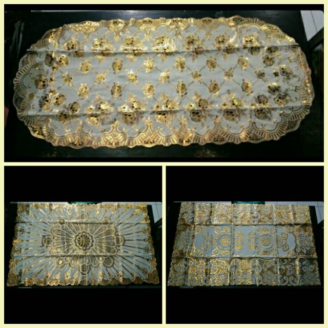 Taplak Meja PVC Plastik Emas Gold Kotak Oval Elips Ukuran 60X100 50X110
