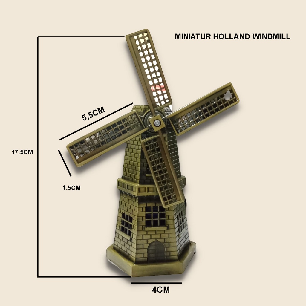 Hiasan Pajangan Miniatur Pajangan Unik Bahan Logam Uk 12cm/15cm/18cm-Holland Windmill