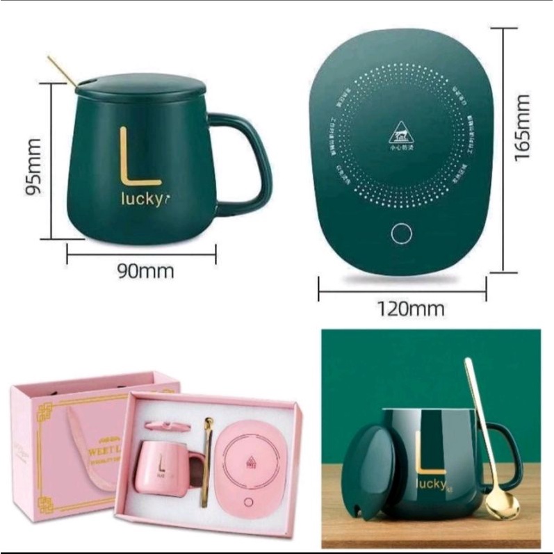 Mug Cangkir Elektrik Set Keramik Pemanas 55 Derajat / Penghangat Kopi Teh Cup Coffe Warmer Ceramic