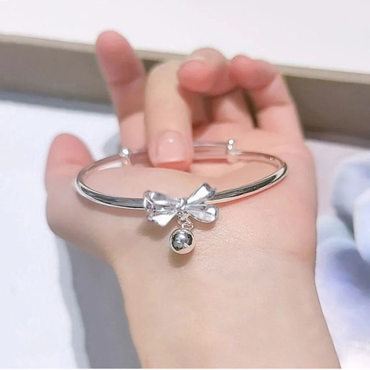 Gelang Tangan Rantai Fashion Gaya Korea Aksen Pita + Lonceng Warna Permen Untuk Perhiasan Wanita