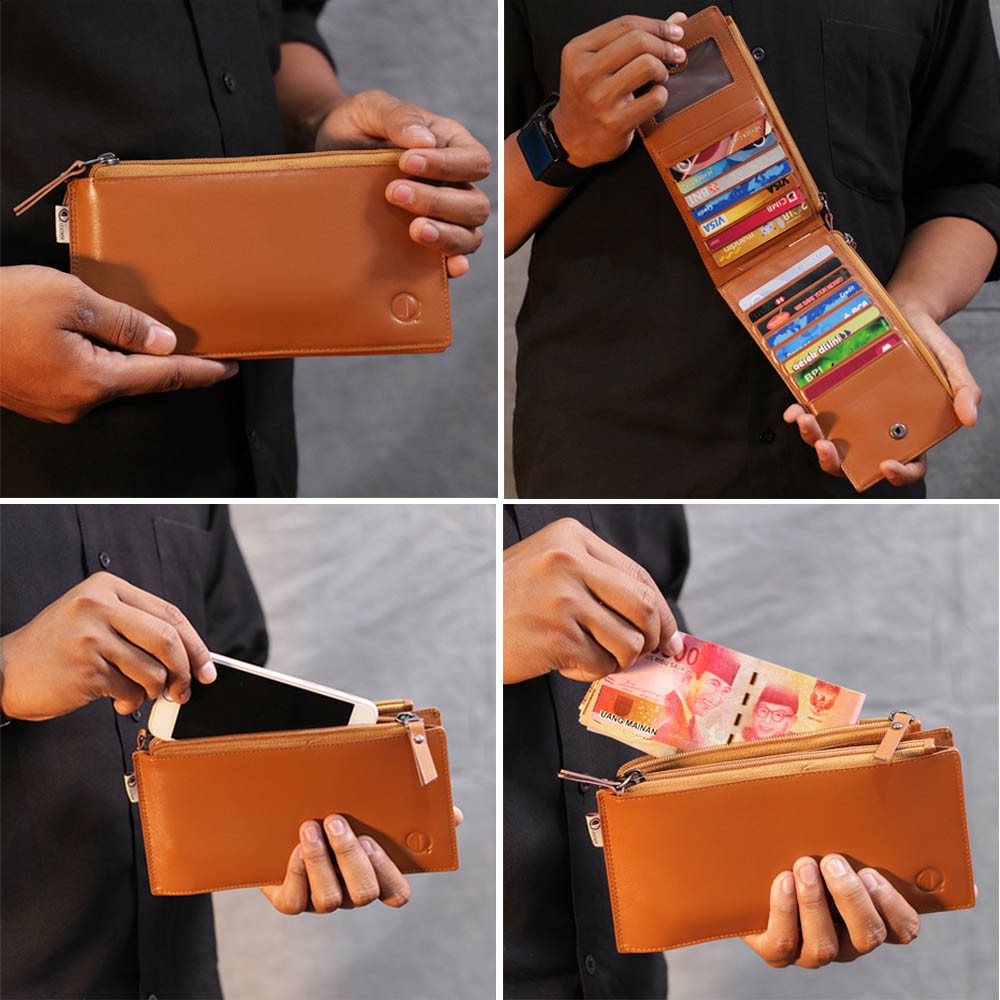 DOMPET LIPAT PANJANG FUNGSIONAL 17 SLOT KARTU BAHAN KULIT SAPI ASLI PREMIUM ANTI MENGELUPAS DKP