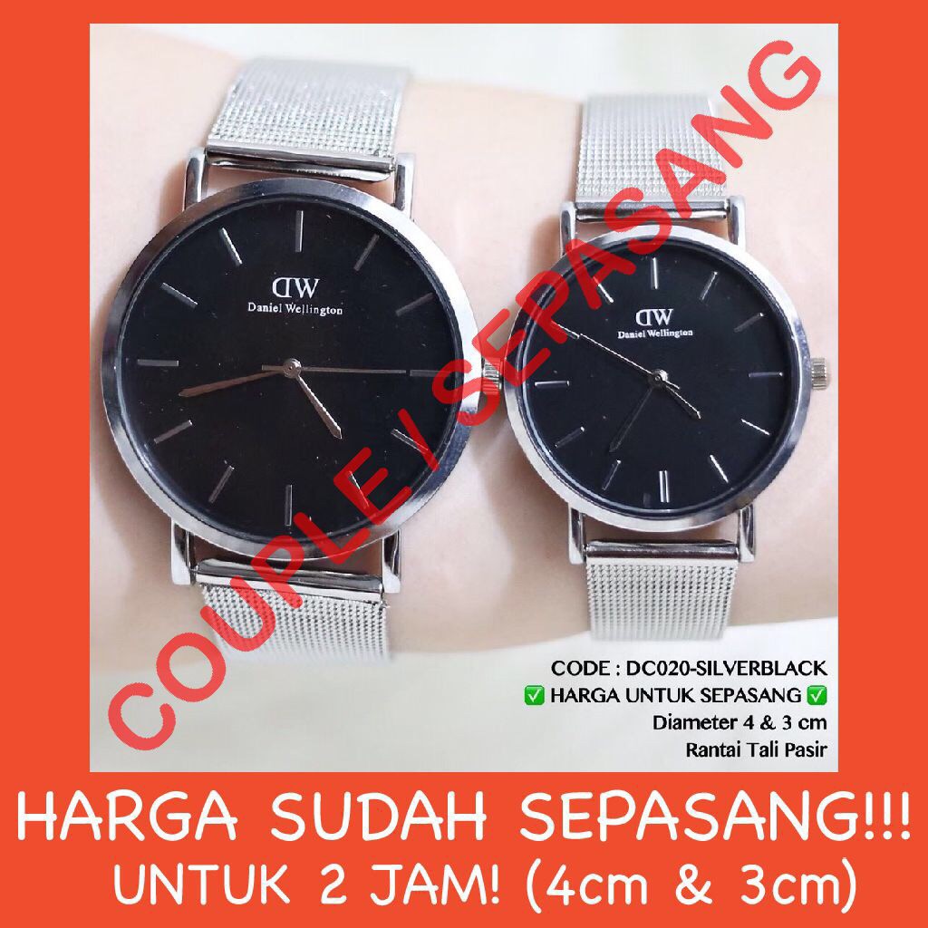 Jam tangan Couple pria wanita tali pasir stainless kulit free baterai cadangan grosir termurah DC020