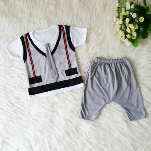 Baju Setelan Dasi Anak Bayi Laki Laki Cowok Suspender Pesta Abu