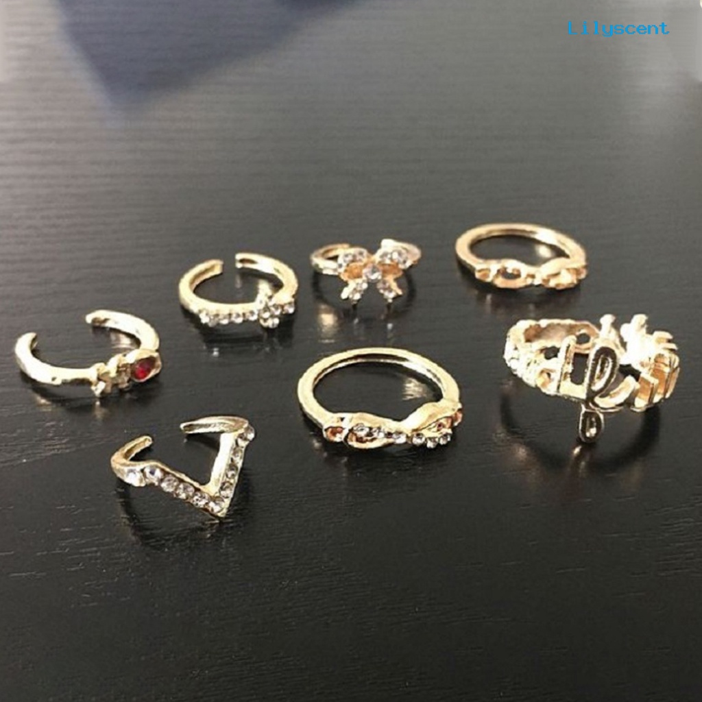 Ls 7Pcs Cincin Midi Bentuk Kupu-Kupu Bahan Alloy Untuk Pesta