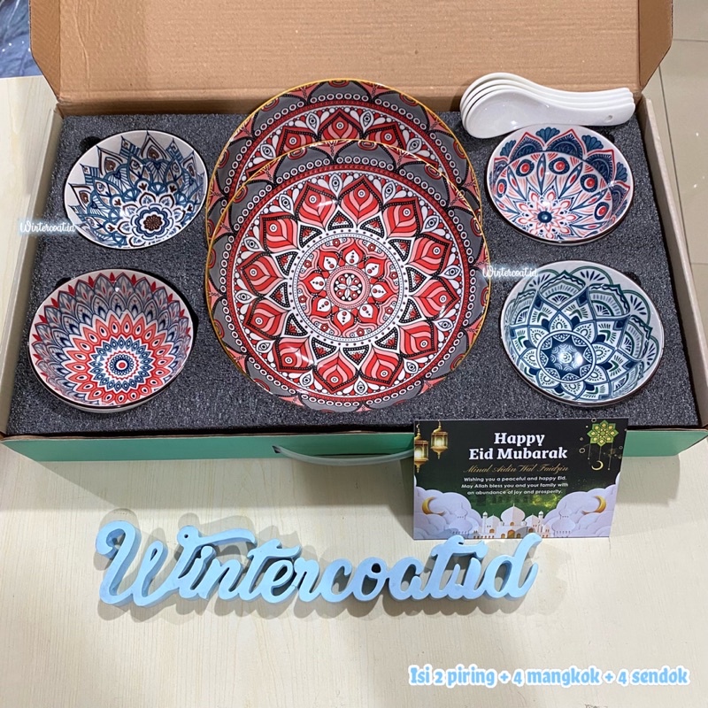 Hampers lebaran mangkok keramik set piring cantik import 2 piring dan 4 mangkok hadiah idul fitri eid mubarak ide kado gift bowl ceramic plate