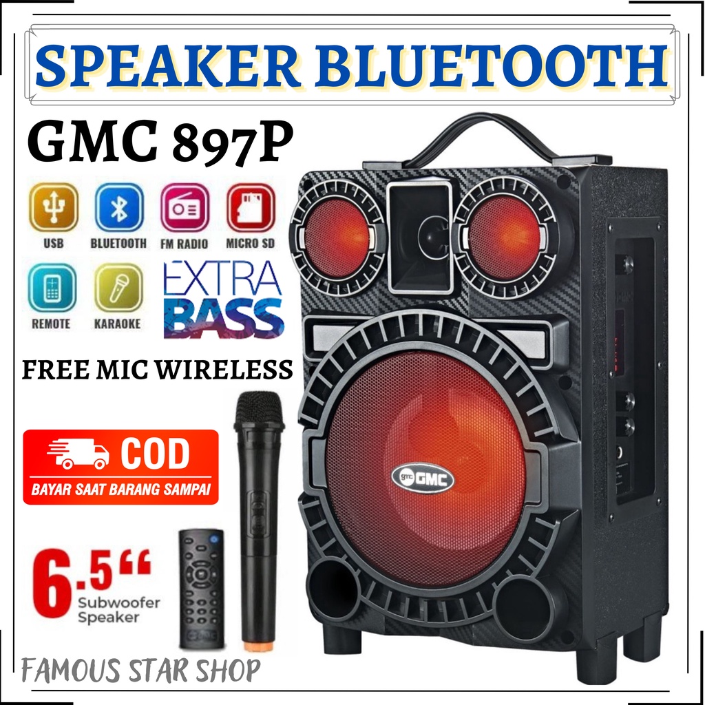 Termurah GMC 897Q | 897P Speaker Portable Ampli Meeting BLUETOOTH - 6,5 inch Bonus mic Wireless Bisa Bayar Ditempat | FMS