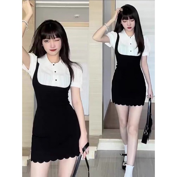 MD5 Korean sexy cute mini dress kombinasi unik / mini dress slim fit lengan pendek motif kemeja / gaun pendek elegant / vintage dress