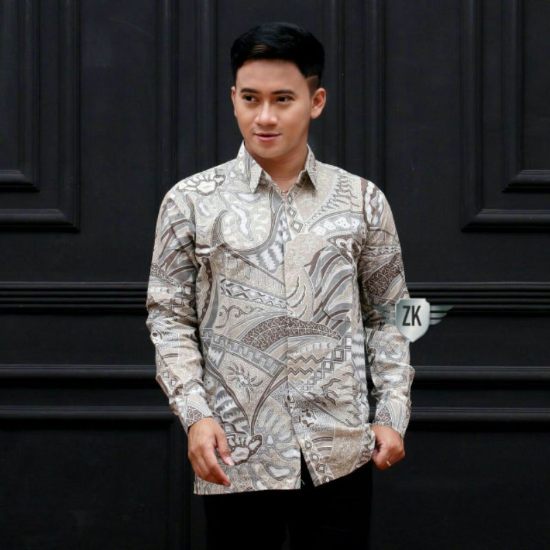 Batik Pria Lengan Panjang BATIK BANY HRB026 motif KERATONAN Kode 002 size M L XL XXL Reguler