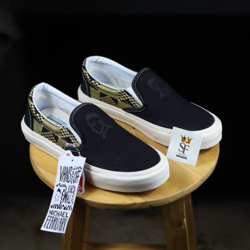 Sepatu Vans Slip On Michael February Black Gold Grade ORIGINAL Pria Wanita Best Seller