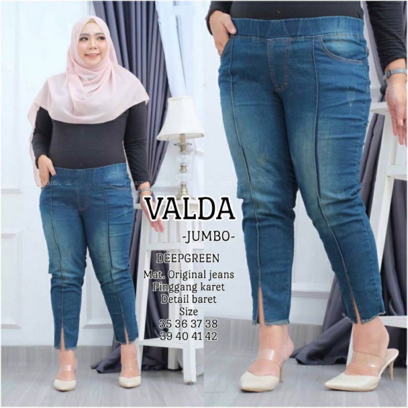 Celana 7/9 Valda Jeans Stretch Premium Super Jumbo murah // Celana Jeans 7/9 Belah Rawis Super Jumbo