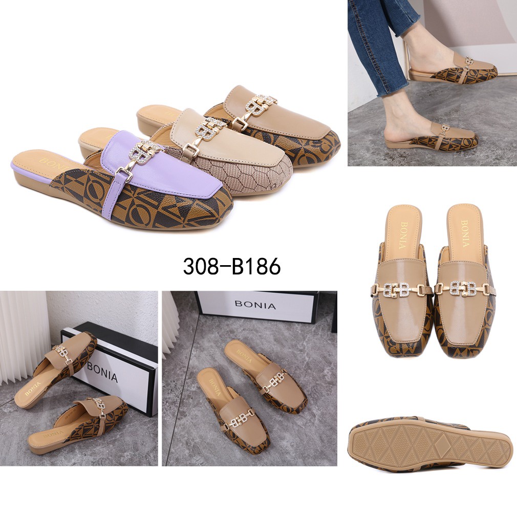 Leather Logo-B Flat Mules 308-B186