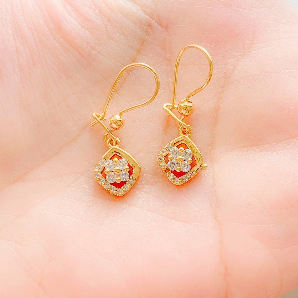 Anting Wanita Bunga Wajik Zirconia Gold