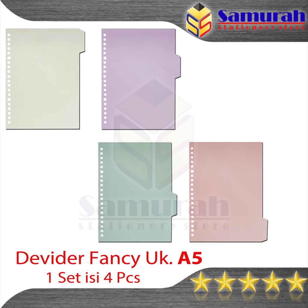 

Devider Fancy Ukuran Kecil A5 1 set / Pembatas Buku Binder File 4 Warna / Bahan Plastik isi 4 lembar