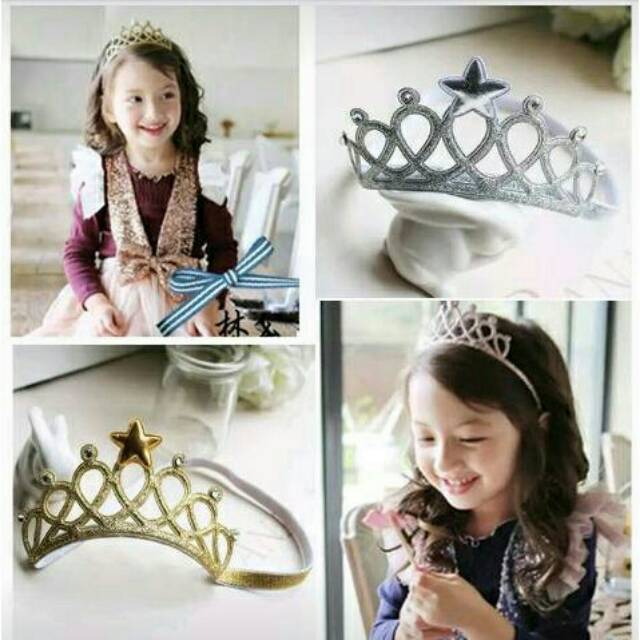 Bandana mahkota gold dan silver anak bayi perempuan import cantik