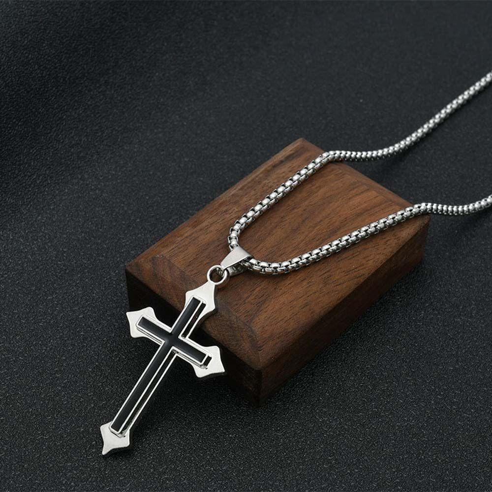 Agustinina Kalung Salib Punk Hadiah Pesta Hollow Stainless Steel Warna Silver Gaya Jalanan Rantai Klavikula