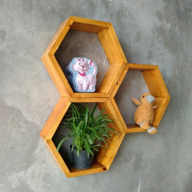 Rak Dinding Segi Enam Natural