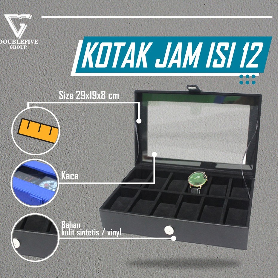 Kotak Jam / Box Jam / Tempat Penyimpanan Jam / Watch Box Oraganizer isi 12 Hitam Polos