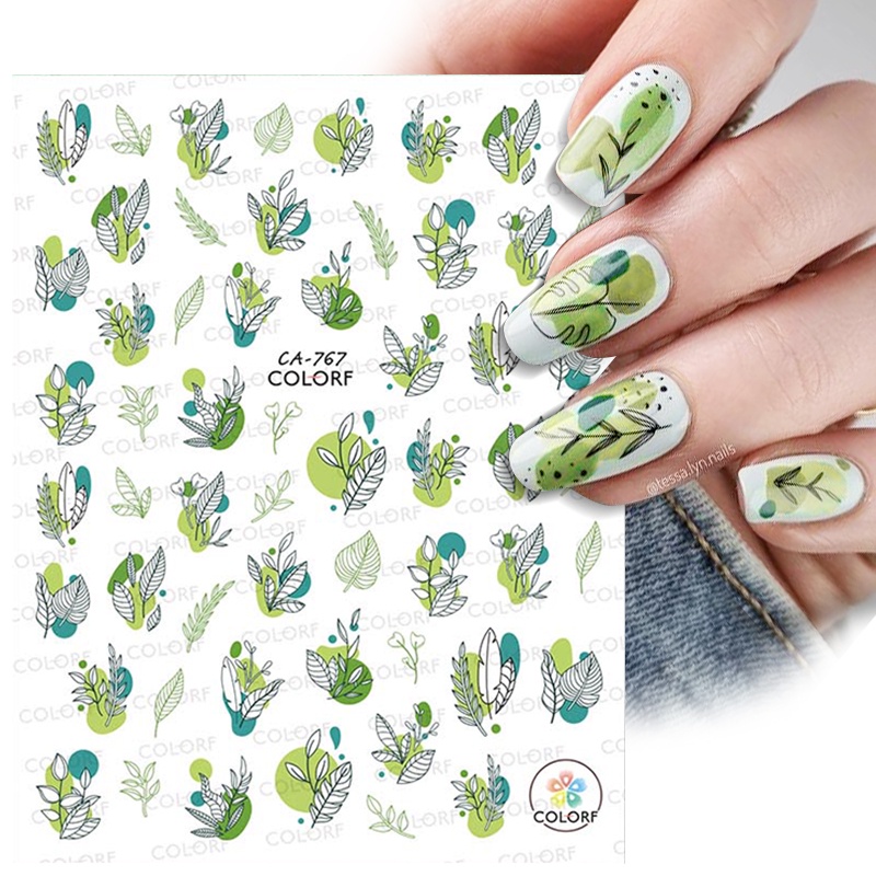 Stiker Kuku 3D Motif Bunga / Daun / Tulisan Warna Pink Untuk Dekorasi Nail Art / Manicure