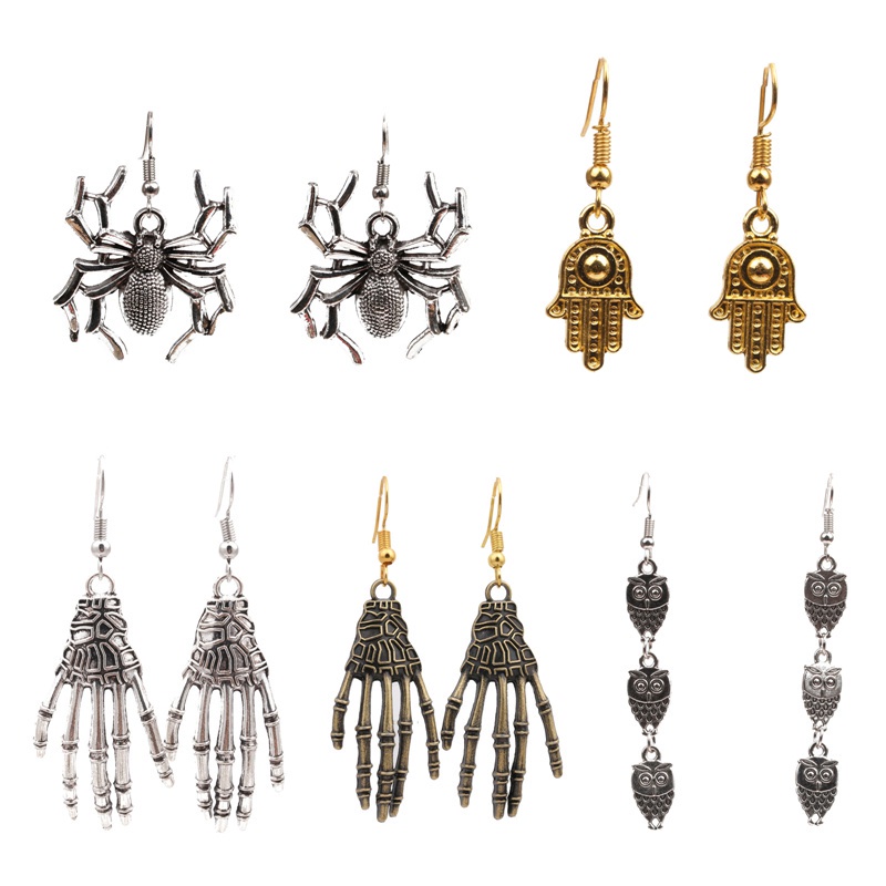 Vintage Punk Metal Earrings Skeleton Hands Spider Earrings Men Women Ear Jewelry