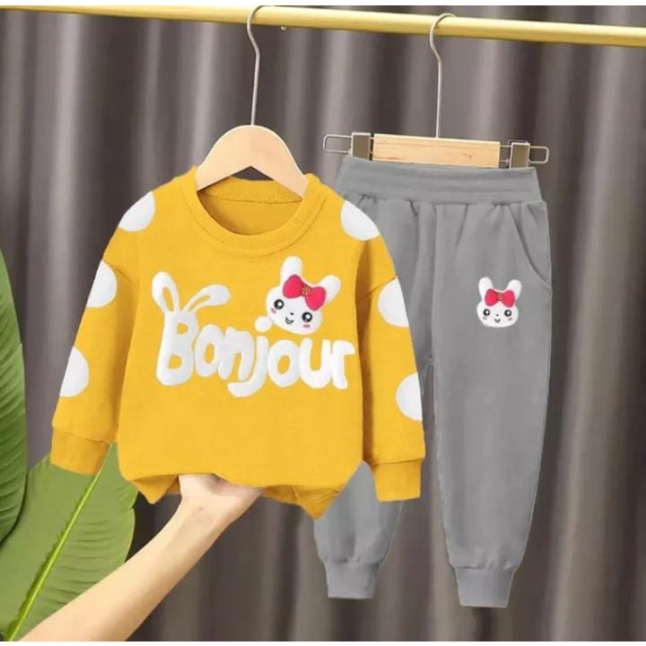 SETELAN SWEATER ANAK PEREMPUAN/SETELAN BABYTERRY BERUANG 1-5 TAHUN