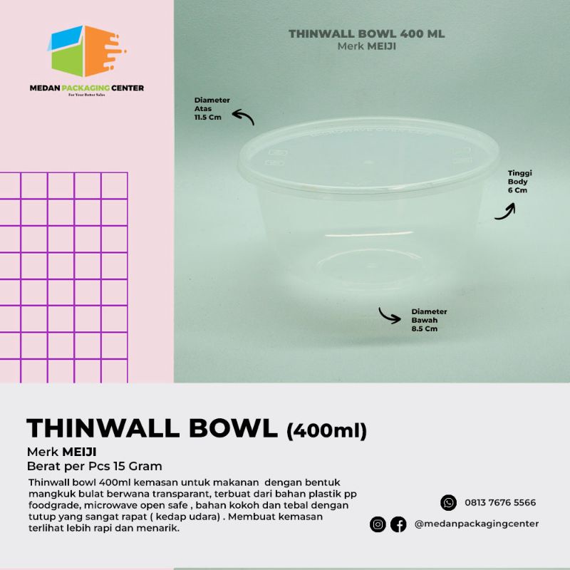 Thinwall bowl 400ml /450ml /500ml / Mangkok plastik dengan tutup