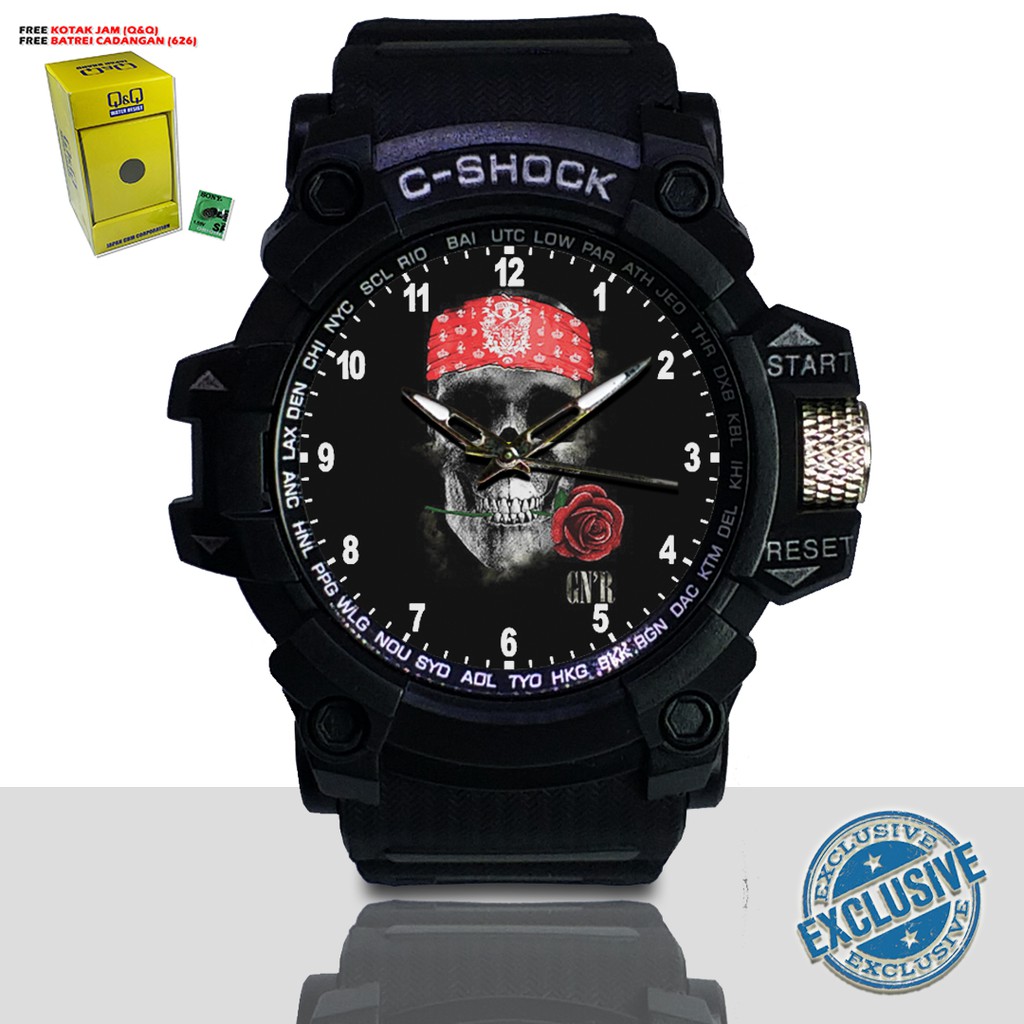 (EXCLUSIVE ) JAM TANGAN GUNS N' ROSES WATER RESIST FREE BOX DAN BATREI - NO.3