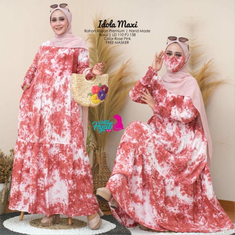Idola Maxi. Gamis Tiedie Rayon Premium. Gamis free masker