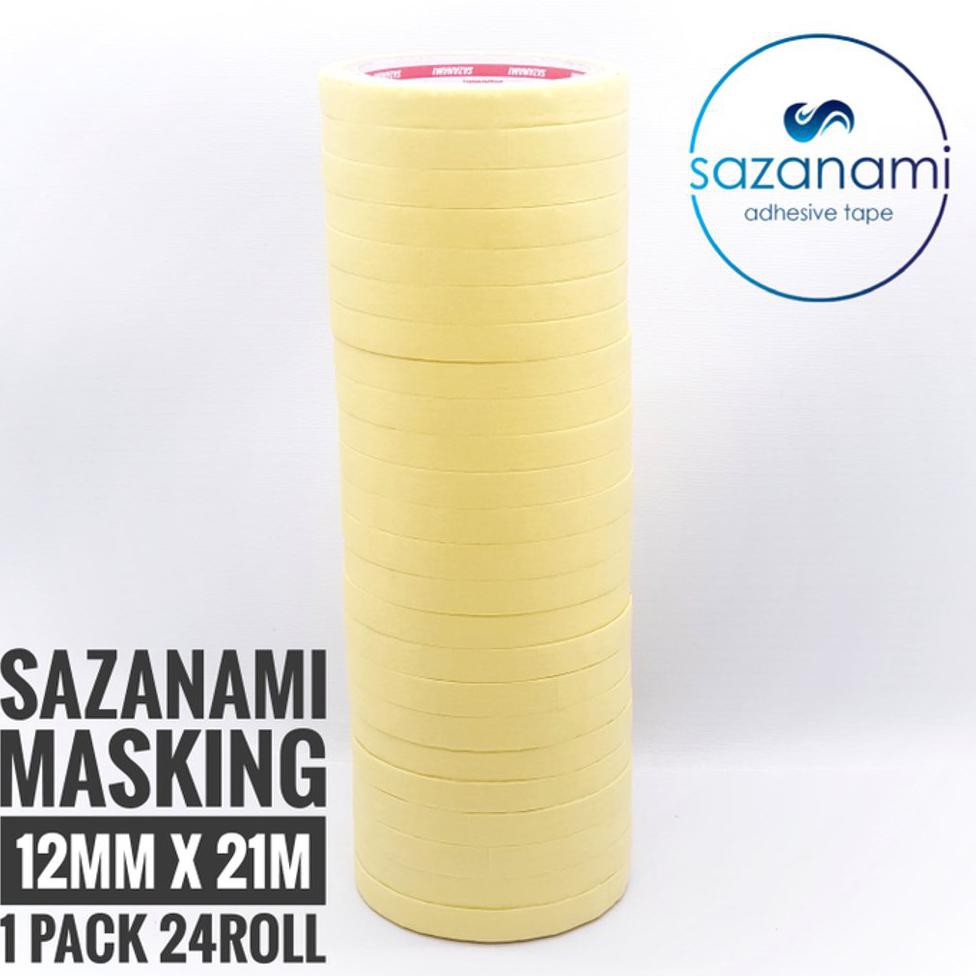 

TERMURAH SATU 1 PACK Lakban Kertas Masking Tape 12mm x 21m Sazanami isolasi ISI 24 ROLL