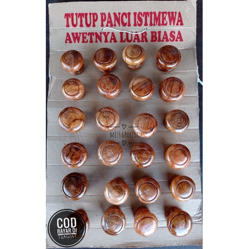 (Ecer) Pegangan Knop Pentol Tutup Panci Kayu Anti Leleh Panas / knob tutup panci