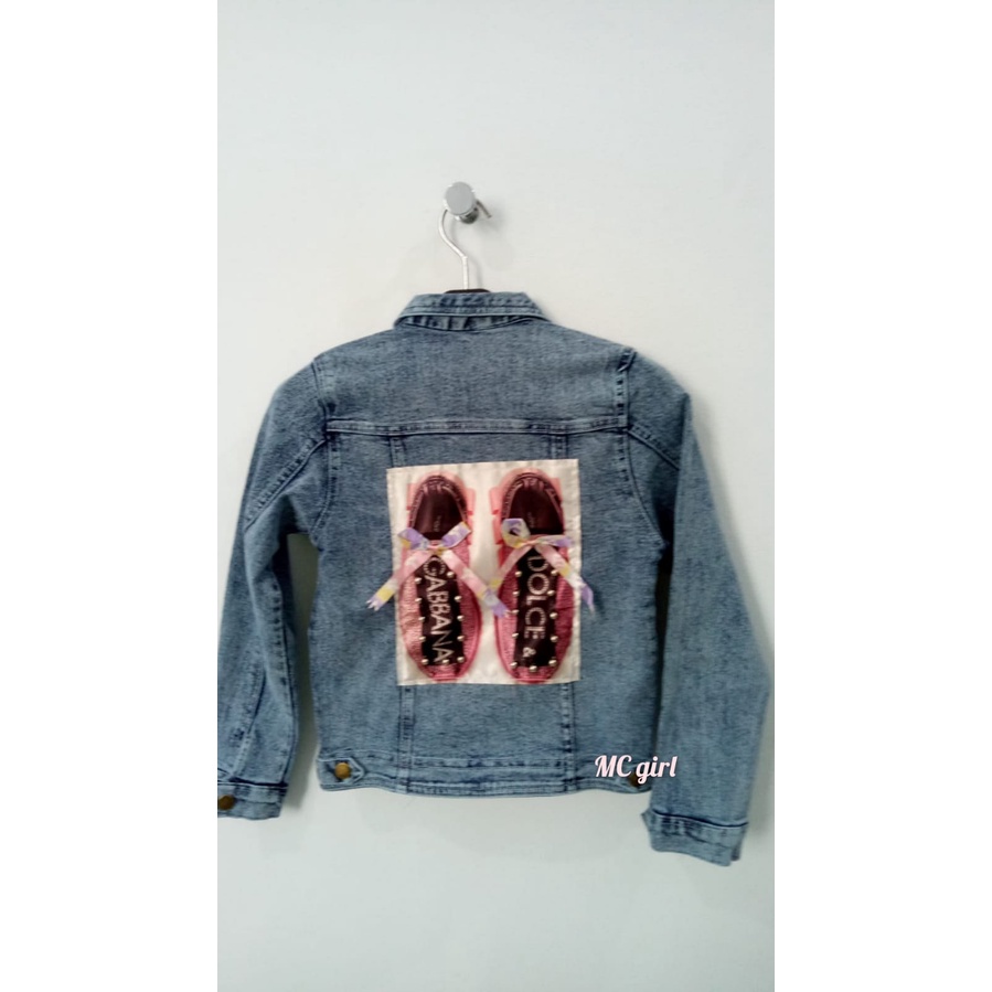 MC girl - Jaket Jeans Snow Gambar Pita Belakang Sequin Anak Tanggung Perempuan / Jaket Lepis Snowblue Gambar Belakang Pita Manik Remaja / Jaket Jins Snow Blue Gambar Sepatu Pita Belakang Wanita