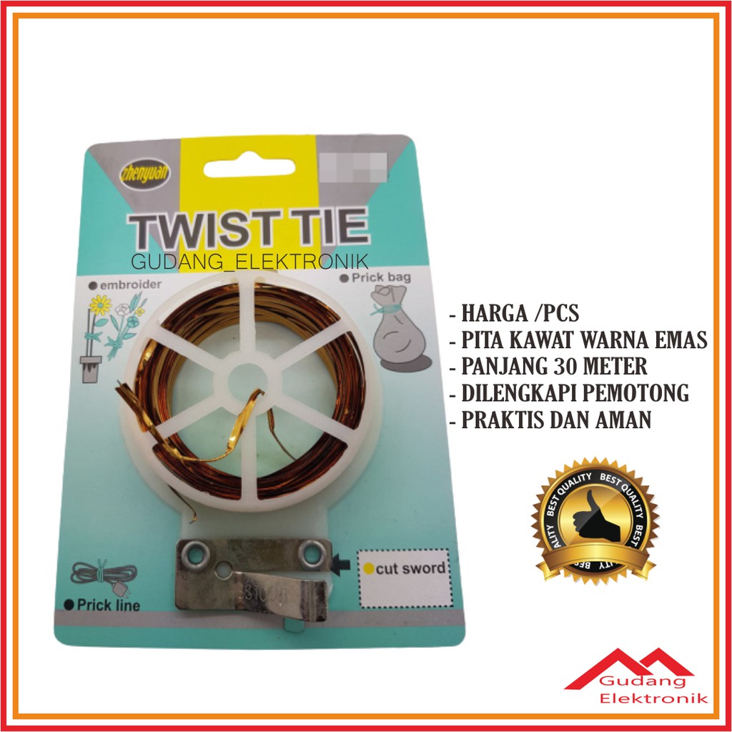 

Pita Kawat Roll Emas 30 Meter Untuk Kemasan Souvenir Dengan Pemotong Murah Bagus - TWIST TIE30M