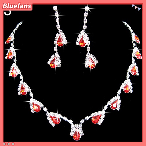 Set Perhiasan Kalung Anting Liontin Kristal Cubic Zirconia Untuk Pengantin Wanita