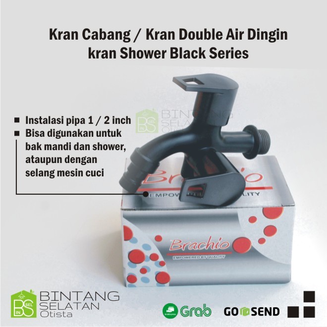 KRAN CABANG / KERAN DOUBLE AIR DINGIN /KRAN SHOWER BLACK