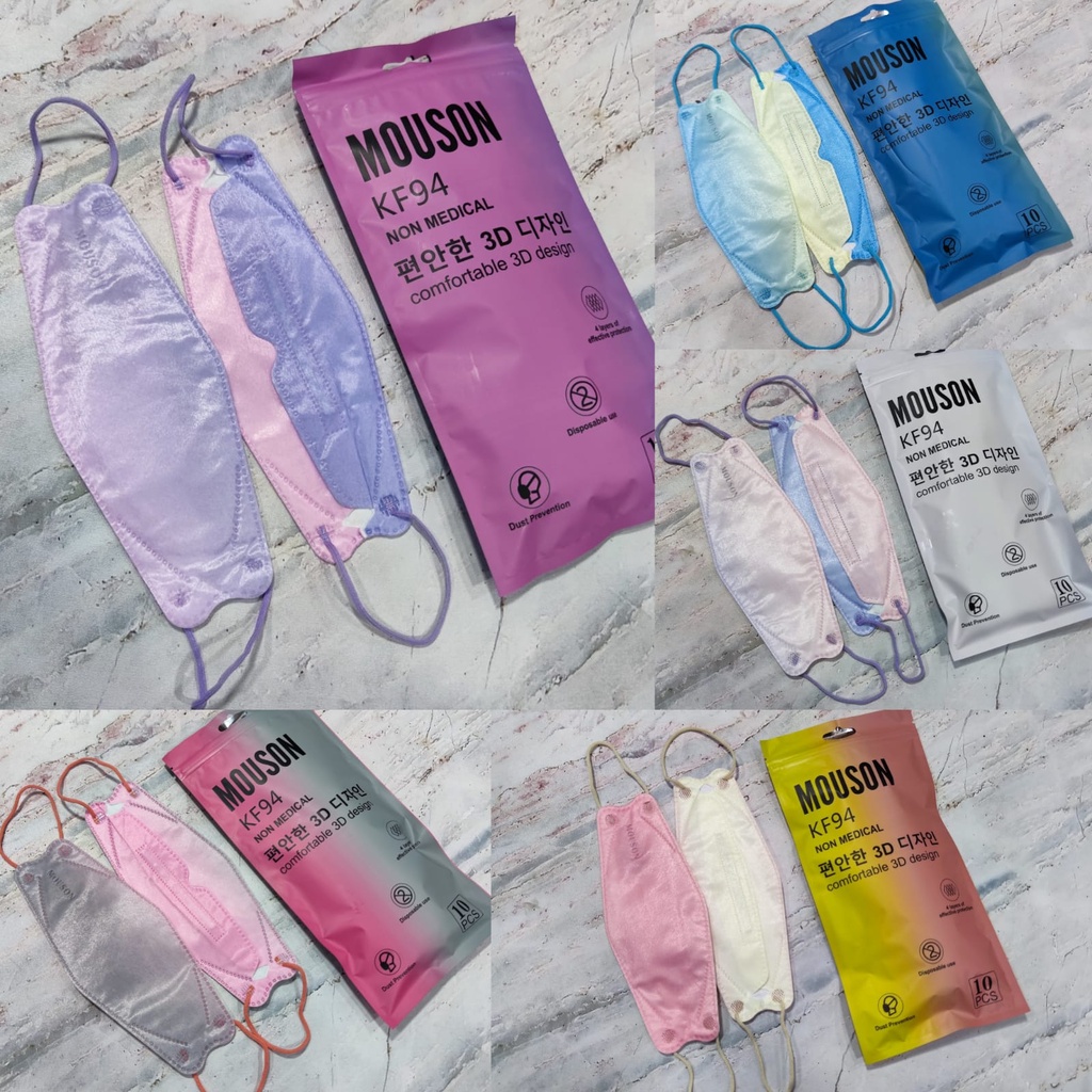 MASKER KF94 MOUSON ISI 10PCS 4Ply Sachet isi 10Pcs MASKER KF94 3D MURAH wemask careion duckbill sensi Kn pro earloop