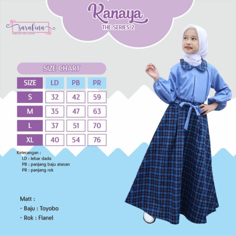 [4-8th] SETELAN BAJU MUSLIM ANAK PEREMPUAN ROK ANAK TANGGUNG PREMIUM KANAYA THE SERIES 3 BY SARAFINA