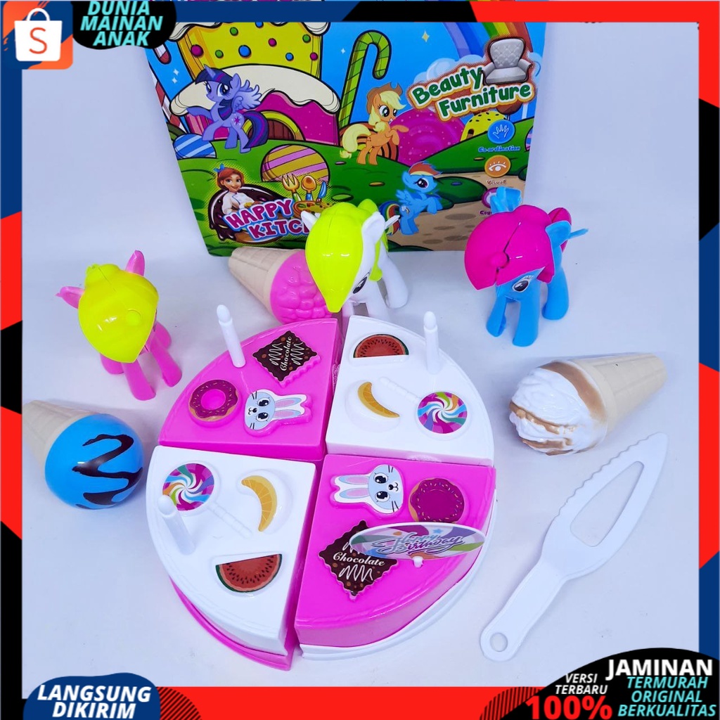 Mainan Anak Kue Tart Potong Ulang Tahun Bonus 3 Kuda Pony Kuda Poni Dan Es Krim Ice Cream LM3